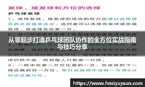 从零起步打造乒乓球团队协作的全方位实战指南与技巧分享